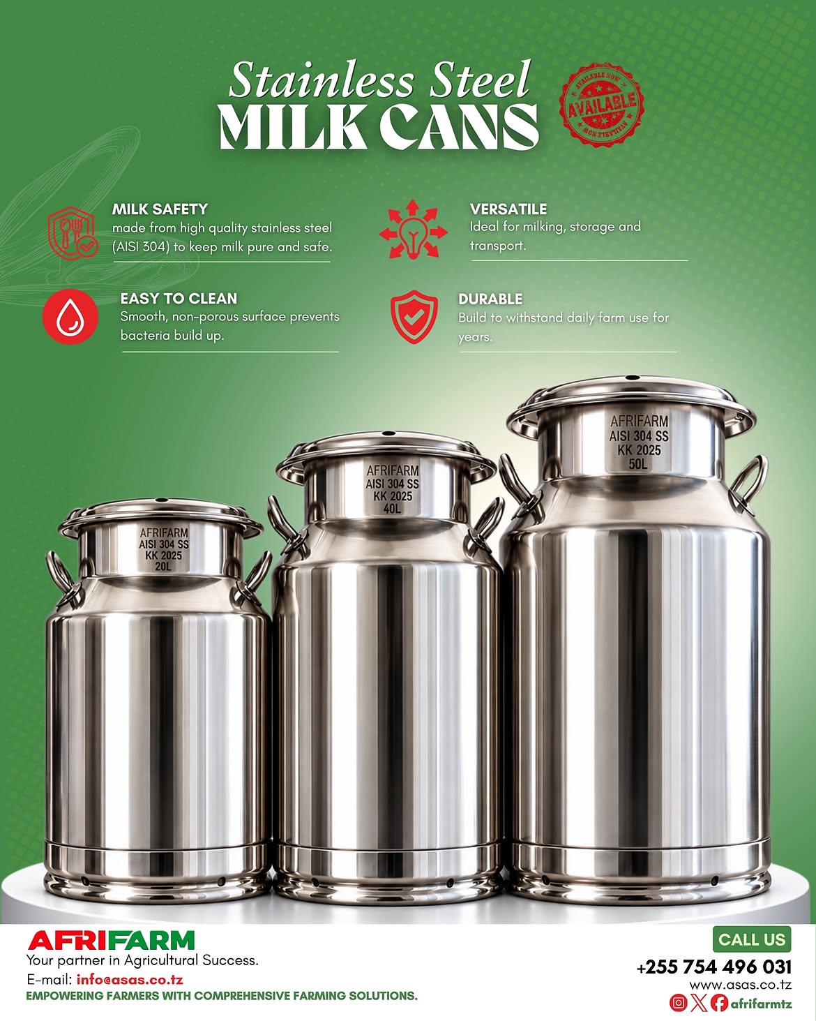 Stainless steel milk cans